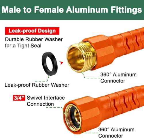 10FT Lightweight Garden Hose,Flexible Water Hose,Kink-Free,Leak-Proof,Swivel Handle Non-Slip,All-Weather 3/4 in. Lead-in Hose for RV,Boat,Car Wash,Garden,Yard,Camper,Outdoor (Orange-Black,10 Ft) - color: Orange-Black, size: 10 Feet