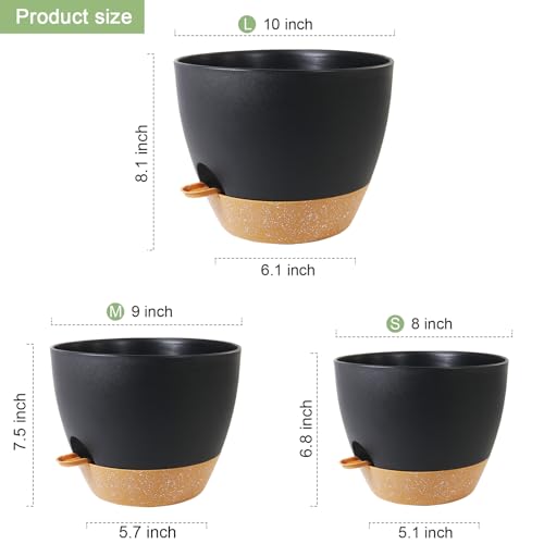 WSMKSZ 10/9/8 inch Self Watering Pots for Indoor Outdoor Plants, Set of 3 - color: Black With Brown, size: 10"+9"+8"