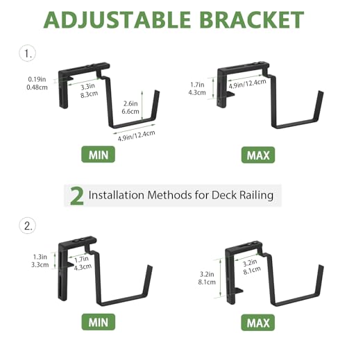 OYEAL Deck Railing Planter Boxes 4 Pack Hanging Window Flower Boxes Outdoor - color: Grey & Black