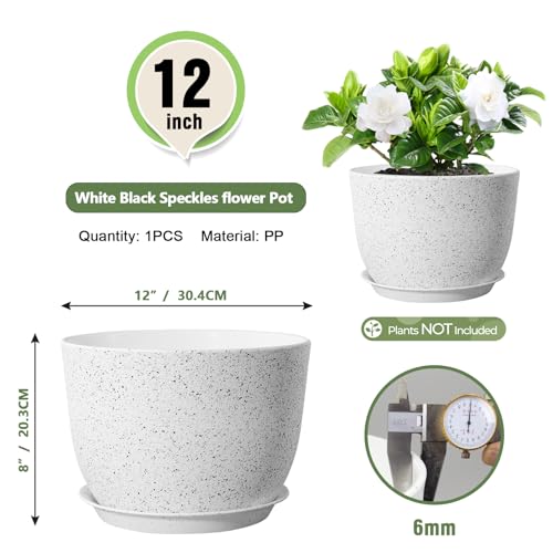Meowell 12 inch Large Plant Pot for Indoor Outdoor Plants, Wide Flower Pot - color: Speckled White, size: 12inch C