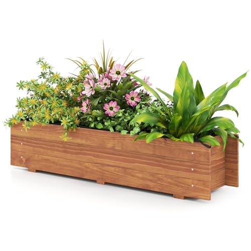 S AFSTAR Raised Garden Bed, 44" x 11" x 10" Wood Rectangle Planter Box with Drainage Holes, Water-Resistant Paint, Decorative Window Box, Outdoor Garden Bed for Fruit Vegetable Flower Herb, Orange - size: 44" x 11" x 10"
