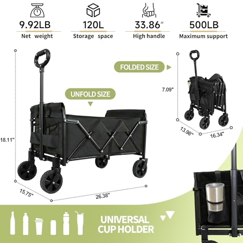 Foldable Wagon Cart, Utility Wagon with All Terrain Wheels - color: Black, size: Medium without Tailgate