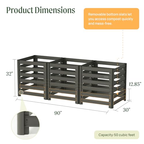 Vego Garden Compost Bin Outdoor, 32" Tall Modular Composting Bin 90" x 30" x 32" (375 Gallons), All Metal Heavy-Duty Outdoor Composter - size: 90" x 30" x 32"