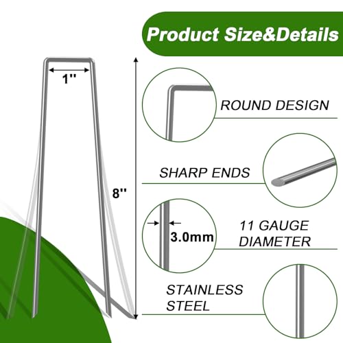 AAGUT Landscape Staples 8 Inch Galvanized Anti-Rust Garden Stakes 11 Gauge - color: Silver, size: 8'' x 100Pcs-11Ga