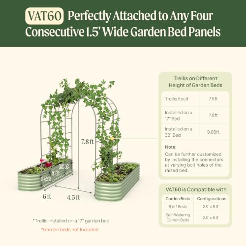 Vego Garden 6.0' Long Trellis Modular Arched Trellis System for Garden Bed Climbing Plants Like Cucumber Beans Tomatoes & Vines (Garden Beds Not Included) - size: 6.0 Ft Long