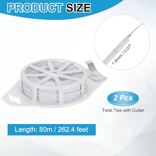 HARFINGTON 2pcs Twist Tie with Cutter 262.4FT (80m) Garden Plant Ties Wire - color: White, size: 262.4FT