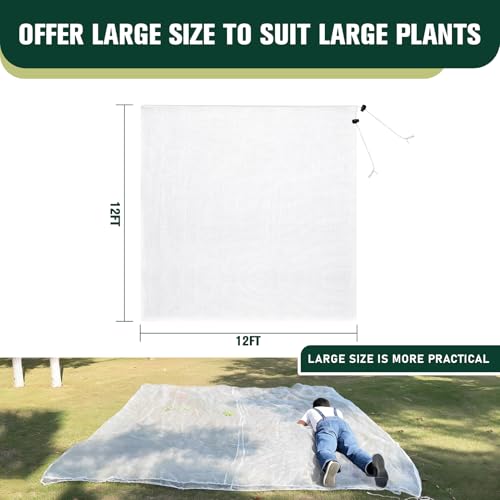 KEOHOLI 12x12 FT Large Fruit Tree Netting Bags with Zipper and Drawstring, Insect Bird Barrier Netting Plant Covers for Fruit Vegetable Trees, Bushes,Flower in Garden (12 * 12ft, 1Pack) - size: 12*12ft (1Pack, White)
