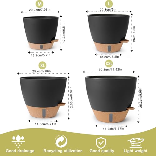 Self Watering Pots for Indoor Plants 12/10/9/8 Inch Plastic with Reservoir - color: Black