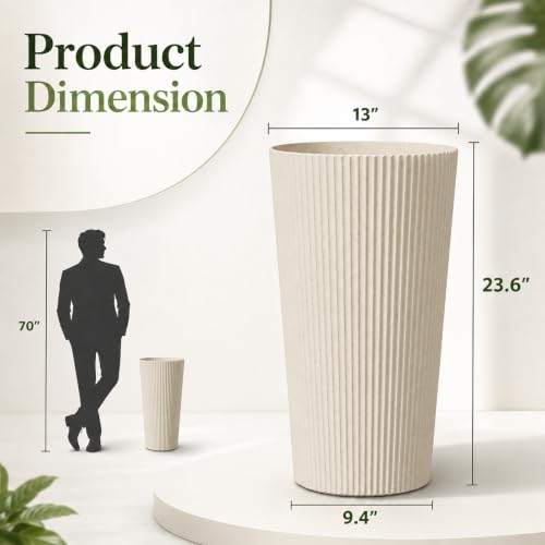 NicBex 24" Tall Round Planters for Outdoor Plants - Beige Fluted Finishes - color: Beige