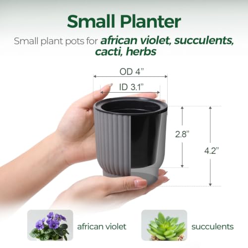 T4U Self Watering Pots for Indoor Plants, 4 Inch 6 Pack Planter Gray - color: Gray, size: 4 Inch