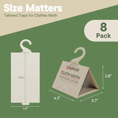 Clothing Moth Traps with Pheromones (8 Pack) Non‑Toxic, Sticky Glue Traps for Clothes Moth Treatment & Prevention, Case‑Making & Web‑Spinning Moths, for Closets & Storage, Protects Clothes & Carpets - size: 8-pk Cloth