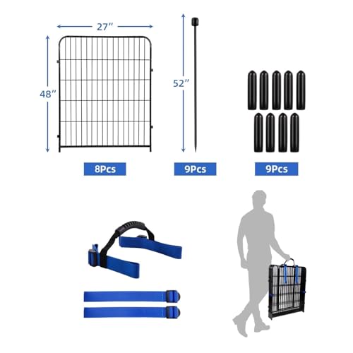 ADAVIN 48 in(H) Garden Fence Panels, 8 Panels Total 17.7 Ft(L), Heavy Duty Iron Metal Animal Barrier Fence, Fencing for Flowers Beds, Camping Fence, No Dig Garden Border Fencing for Yard(No Gate) - size: 8panels-48in(H)×17.7ft(L) no door