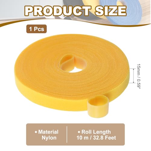 PATIKIL 0.6" x33FT Hook and Loop Tape Double-Sided Nylon Strips Yellow - color: Yellow, size: 0.6"x33FT