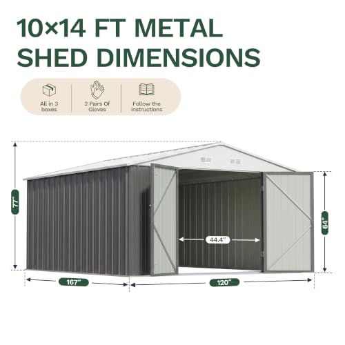 Patiowell 10x14 FT Outdoor Storage Shed, Grey - color: Gray, size: 10x14 FT