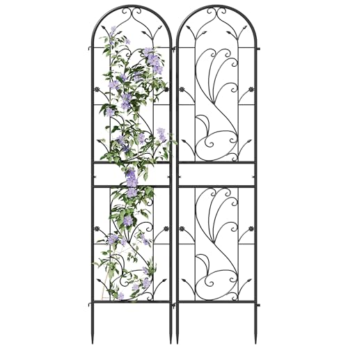2-Pack 87" x 20" Sunflower Scroll Arch Black Metal Garden Trellises - color: 2 Pack 87"- Sunflower Black