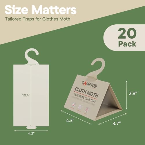 Clothing Moth Traps with Pheromones (20 Pack) Non‑Toxic, Sticky Glue Traps for Clothes Moth Treatment & Prevention, Case‑Making & Web‑Spinning Moths, for Closets & Storage, Protects Clothes & Carpets - size: 20-pk Cloth