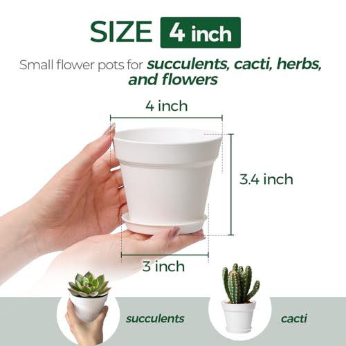 T4U Small Plant Pots 4 Inch 18 Pack, Plastic Flower Pots with Saucer White - color: White, size: 4 In