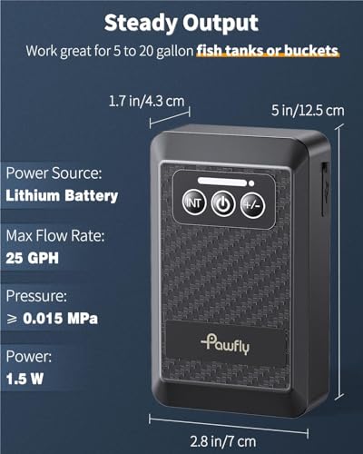 Pawfly Ultra Quiet Live Bait Aerator USB Rechargeable Battery Air Pump for 5-100 Gallon Bait Bucket Portable Battery Powered Oxygen Pump for Outdoor Fishing Power Outage and Fish Transportation - size: 5 to 20 Gal(1.5 W), style: Basic