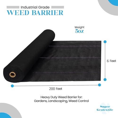 Super Geotextile Professional 5oz Geotextile Weed Barrier Fabric - Heavy Duty Landscape Fabric for Gardening, Landscaping, Weed Fabric (6x200) - size: 6' x 200'