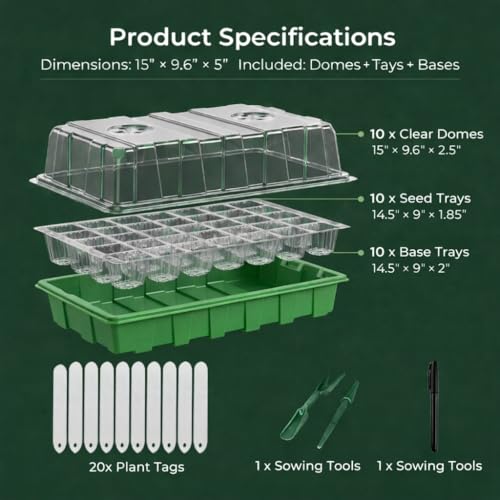 Gardzen 10 Pack 40 Cell BPA Free Seed Starter Tray Kit - size: 10-Pack