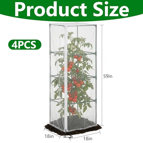 4 Pcs Garden Bird Netting for Square Plant Cage, 59" x 18" x 18" Tomato Cage Garden Net Cover with Zipper, Tomato Trellis Insect Bird Barrier Protection Mesh for Vertical Climbing Plants Vegetables - color: 4 Pcs