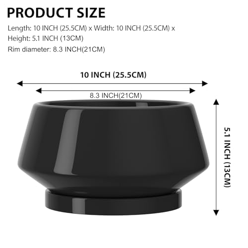10 Inch Black Ceramic Planter with Drainage Hole and Saucer - color: Gloss Black, size: Large