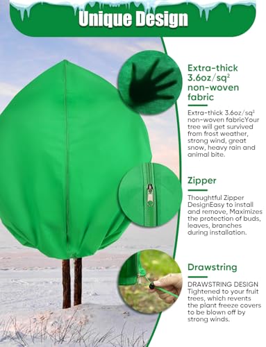 4Pack Thickened Plant Covers Freeze Protection for Winter - 71" x 47" Large Shrub Bush Cloth Blankets for Outdoor Plants Tree Frost Protection with Drawstring Bags Jacket for Plants (3.2 oz/yd²) - size: 71"H x 47"W/4PACK/Green