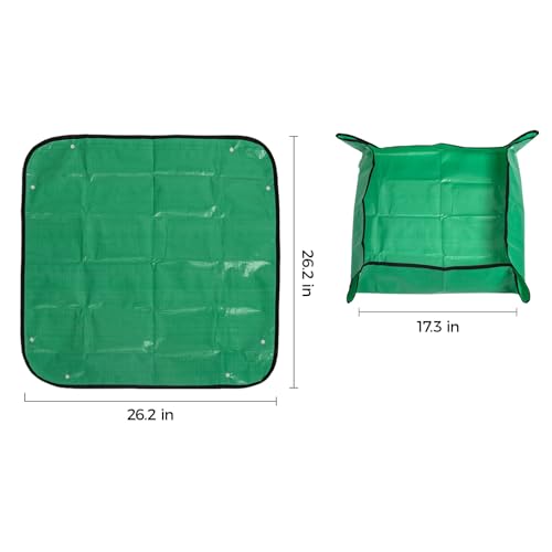 Plant Repotting Tarp 27"x 27" - Waterproof Repotting Mat for Indoor Plants, Extra Large Potting Mat with Raised Edges to Prevent Soil Spills, Green