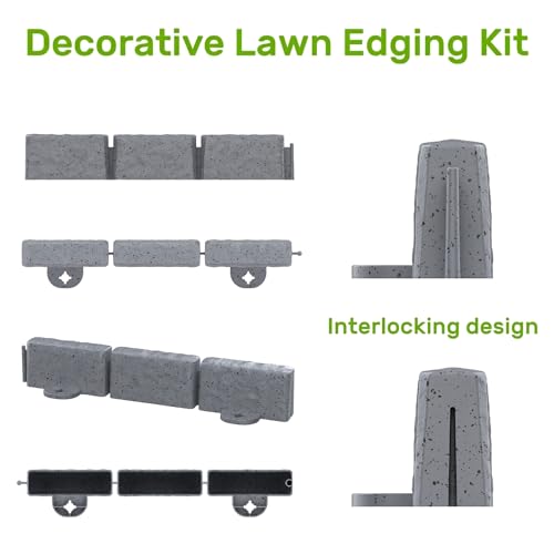 AGTEK Garden Edging 16FT Landscape Edging Kit 2.75 Inch Height Decorative Garden Border No Dig Lawn Border for Yard Flower Bed with 26 Stakes, Grey