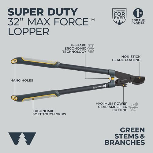 Woodland Tools Super Duty Lopper, 32 Inch Geared Bypass Branch Cutter with Soft Grip Handles, Manual Tree Limb Cutter for Thick Branches, Heavy Yard Work, and Seasonal Pruning - style: Super Duty Lopper