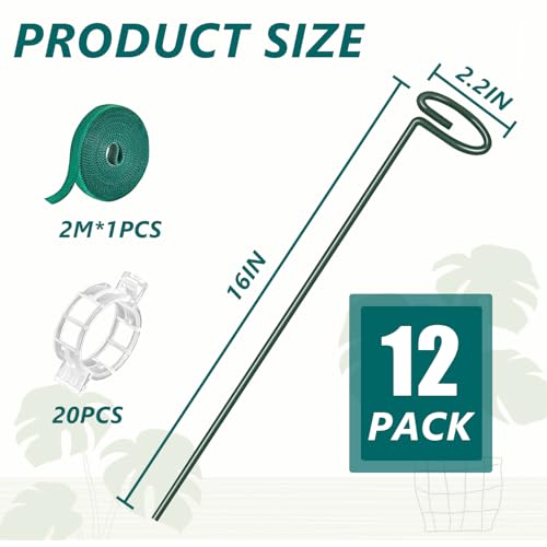 MAFONE 12 Pack 16inch Metal Plant Support Stakes for Tomato Orchid Lily - size: 12pcs 16 inch