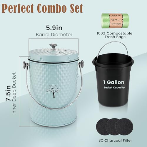 AOSION Countertop Kitchen Odorless Compost Bin with Removable Inner Bucket - color: Blue