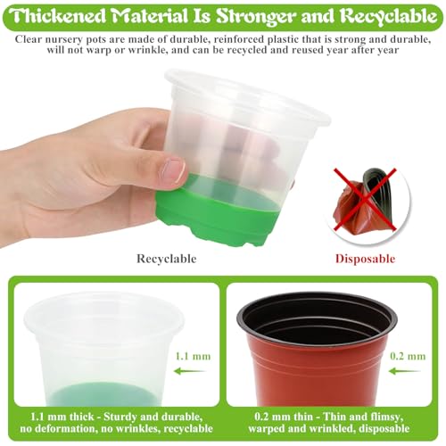 Caffox 51PCS Reusable Seed Starter Kit Includes 26 Packs 3 Sizes Clear Nursery Pots with Silicone Base, Repotting Mat, Gardening Gloves, Plant Labels and Seedling Tools for Easy Transplant - size: Assorted Sizes Clear Nursery Pots