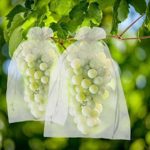 50PCS Fruit Protection Bags, 6x9 Inch White Fruit Netting Cover Bags Drawstring Mesh Fruit Protectors Pest Barrier for Plant Fruit Flower Veggies Garden - size: 50PCS 6x9 inches
