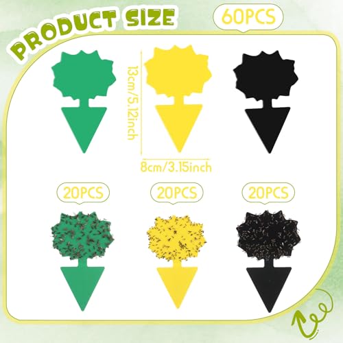 60 Pack Fruit Fly Traps Fungus Gnat Sticky Traps Yellow Black Green Plant Fly Stickers Double Side with Shovel for Indoor Outdoor Kitchen Garden Houseplant Flying Bug Insect (Flower) - style: Flower