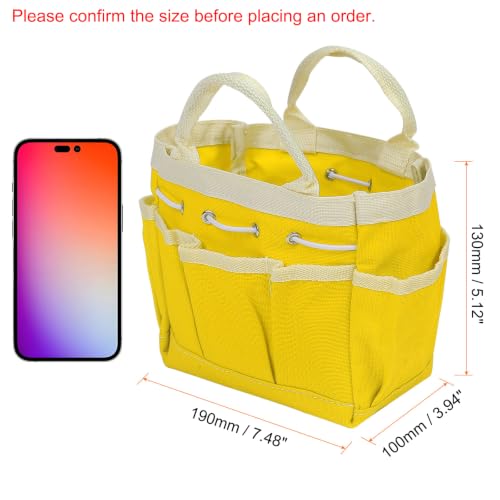 HARFINGTON Small Garden Tool Bag 7.5" x 4" x 5" Oxford Waterproof with Pockets Garden Tote Bag Gardening Plant Tool Organizer Storage Carrier Store for Outdoor Children, Yellow - color: Yellow