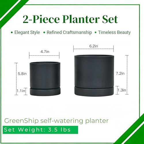 2pcs Plant pots, self Watering pots for Indoor Plants (Black, 4.7in+6in) - color: Black, size: 4.7in+6in