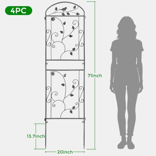 4 Pack Garden Trellis for Climbing Plants, 71 x 20 inch Rustproof Heavy Duty Metal Trellis for Climbing Rose Vine Clematis, Perfect for Premium Patio Decor & Luxury Outdoor Garden Design, Silver Gray