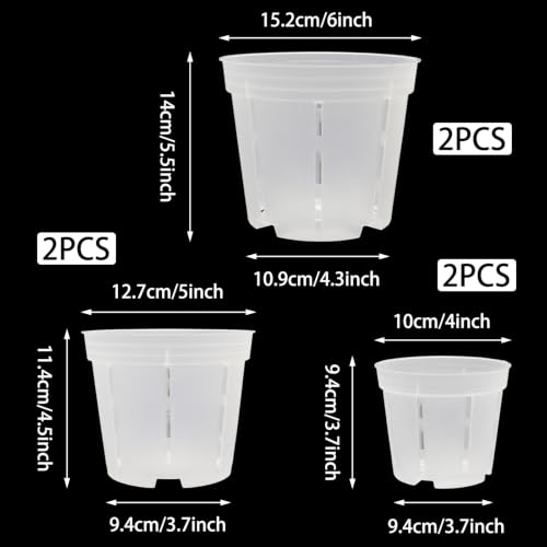 Orchid Pot with Drainage Holes, 6 Pack 4/5/6 Inch Clear Plastic Breathable Slotted Pots for Repotting-Root Control Planter-Sturdy Plastic Plant Pot for Butterfly Orchid, Hydroponics, Indoor & Outdoor - size: 4/5/6 Inch 6Pcs