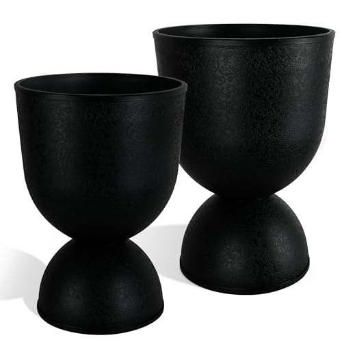 KOL Plastic Planters, Black Urn Planters 2 Pack, 18 Inch+23 Inch - color: Black, size: Bundle: 18"+23"
