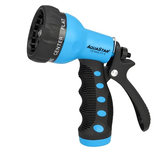 AQUASTAR by Eden AS73374 Rear-Trigger 7-Pattern Hose Nozzle (Blue) | Impact-Resistant ABS, Ergonomic Grip, Adjustable Spray Patterns for Lawn & Garden, Vibrant Colors - color: Blue