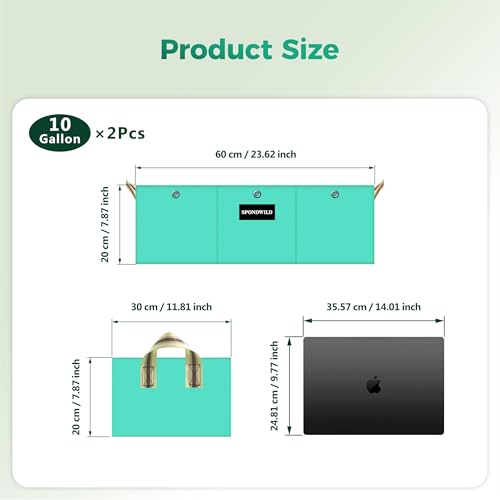2 Pack 10 Gallon Divided Flexible Rectangular Grow Bags, Outdoor