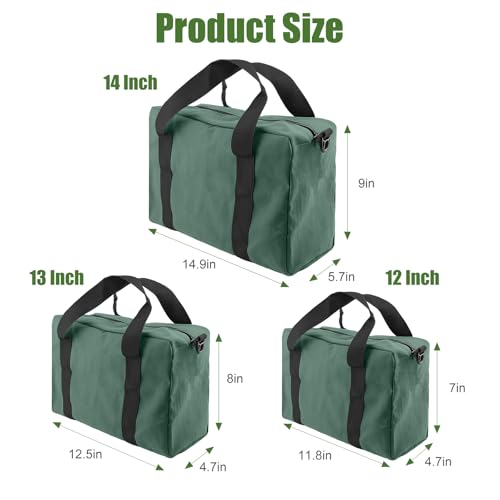 Small Tool Bag, Close Top Wide Mouth Tool Organizer Bag, Large Tool Bags - color: DarkGreen, size: 14 Inch
