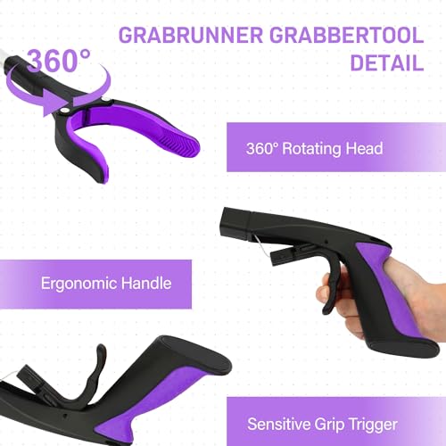 32 inch GrabRunner Heavy Duty(up to 10 lbs) Reacher Grabber Tool with Strong Magnetic (Purple(1Pack)) - color: Purple(1pack)
