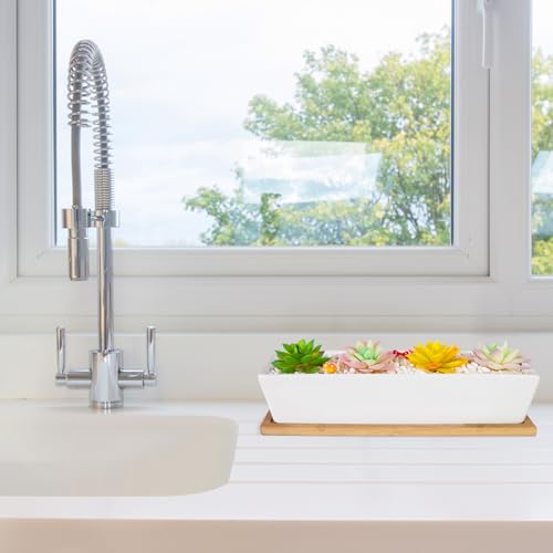 Succulent Pots, 12.1'' Ceramic Pots for Indoor Plant, Window Sill Planter - color: White