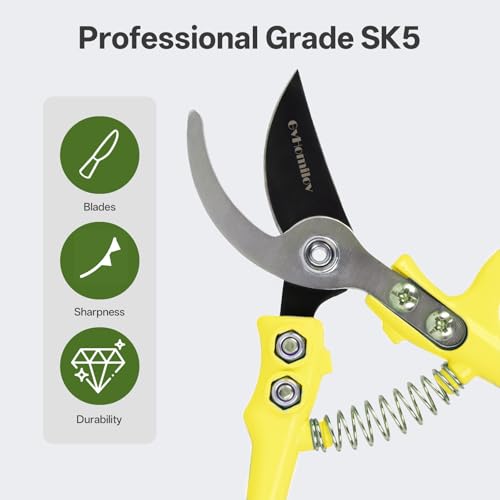 Q-Shaped Lightweight Gardening Pruning Shears for Plant & Tree Trimming - color: Yellow