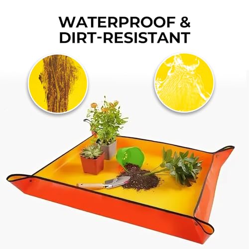 Gardening Repotting Mat for Plants - Waterproof Mat for Potting, Soil Change, Flower and Plant Care (66cm x 66cm, Yellow) - color: Yellow, size: Large