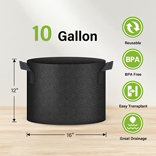 HealSmart Plant Grow Bags 10 Gallon, Tomoato Planter Pots 5-Pack with Handles, Aeration Nonwoven Fabric, Heavy Duty Gardening Planter for Vegetable, Herbs and Flowers, Black - color: Black, 5 Pack, size: 10 Gallon