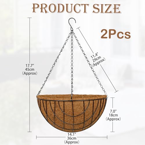 14 Inch Metal Hanging Basket with Coco Coir Liner for Flowers Planting - size: Mesh Structure 14" & 4 Pcs
