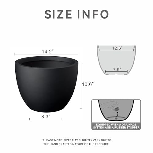 Kante Large Round Bowl Black Concrete Planter 10.6" Tall, Outdoor - color: Black, size: 14.2"w x 10.6"h